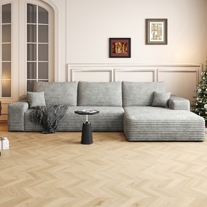 107" Cloud Plush Corduroy Modular L-Shaped Sectional Sofa with Right Chaise, Floor Design, No Assembly - 1 of 4