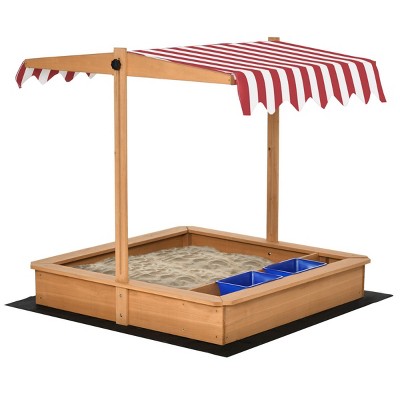 INFURNIC Baby Activity Gyms Wooden Sandbox with Adjustable Cover and Storage for Outdoor Play, Yellow, 42.25"*42.25"*43.25"