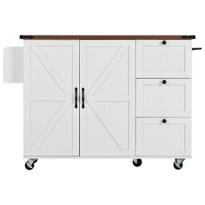 Maliang 54.5" Farmhouse Kitchen Island with Internal Storage Rack, Drop Leaf, Spice Rack, Rolling Kitchen Cart on Wheels - 1 of 4