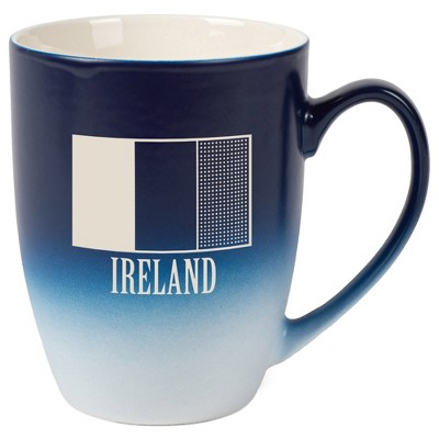 Elanze Designs Ireland Irish Flag 12 Ounce Ceramic Laser-Etched Engraved Drinkware Mug, Blue and White Ombre