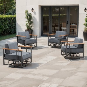 Belord Swivel Outdoor Chairs Set of 4 with 6" Thick Seat Cushion, Metal Outdoor Swivel Glider Chairs with Faux-Wood Armrest and Comfort Foam Cushion - 1 of 4