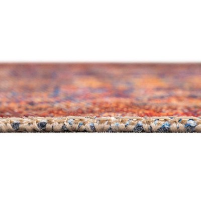 Navy Blue and Red Round Chenille Medallion Rug