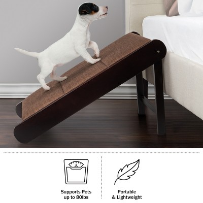 Brown Wood Folding Dog & Puppy Ramp with Nonslip Padded Surface