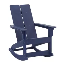 Merrick Lane UV Treated All-Weather Polyresin Adirondack Rocking Chair in Navy for Patio, Sunroom, Deck and More