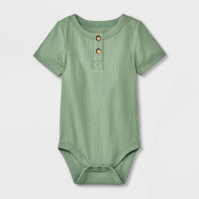 Baby Ribbed Henley Short Sleeve Bodysuit - Cat & Jack™ Olive Green 3-6M
