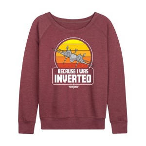 Women's - Top Gun - Because I Was Inverted Lightweight French Terry Wide Neck Long Sleeve Graphic Shirt - 1 of 4