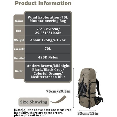 Naturehike 70+5L Hiking Backpack with Rain cover, Waterproof Lightweight Camping Backpack for Men & Women, Travel(Black) — фото 5