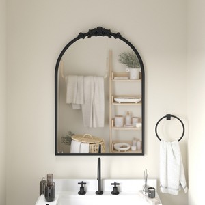 Emma and Oliver Arched Wall Mirror with Baroque Style Detail, and Aluminum Backed Glass for Clarity for Entryways, Bathrooms & More - 1 of 4