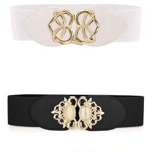 INSPIRE CHIC Women's Stretch Retro Metal Buckle Elastic Wide Waistband Belt for Dress 2Pcs - 1 of 4