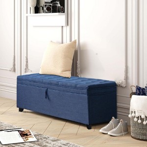 CAVINAS Rectangular Faux Leather Storage Ottoman Bench with Tufted Top and Crystal Buttons,Storage Benches for Living Room,Bedroom - 1 of 4