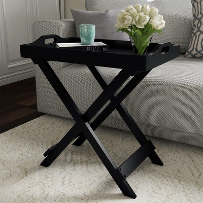 Hastings Home Folding Wooden Table With Removable Tray Top - Black