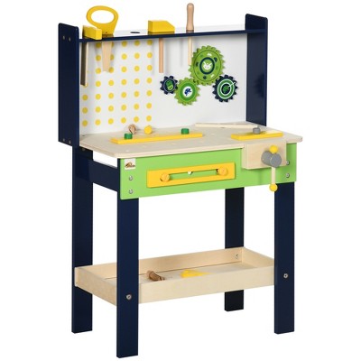 Qaba Wooden Kids Tool Bench with 27 Piece Tool Kit, Construction Work Shop Toy for Toddlers & Ages 3-6, Kids Workbench Playset Gift for Girls and Boys