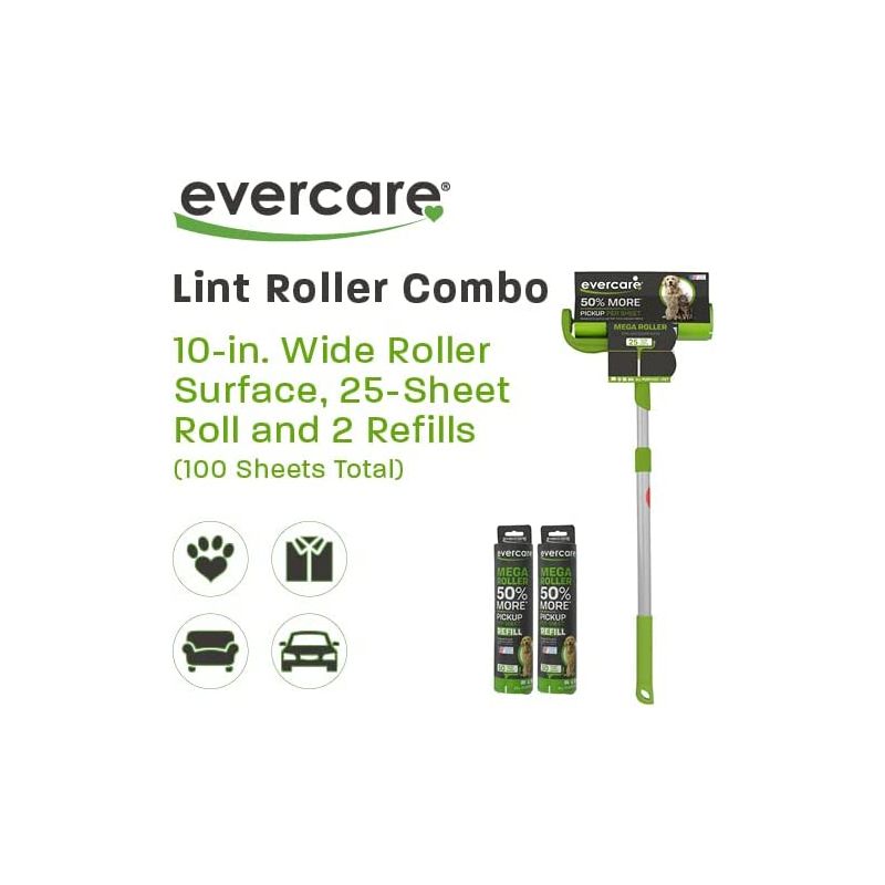 Evercare All-Purpose Refillable Mega Lint Roller Value Pack with 2 Sheet Roll Refills,1 Pack, 2 of 7