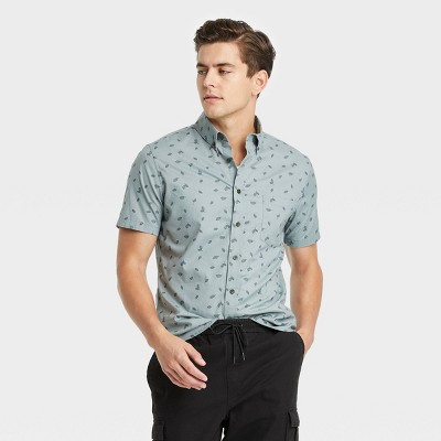 Men's Printed Slim Fit Stretch Poplin Short Sleeve Button-Down Shirt - Goodfellow & Co™ Vine S