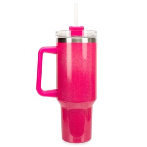Elanze Designs 40 oz Stainless Steel, Large Water Bottle, Coffee Mug, Spill & Leak Resistant, Thermal Travel Tumbler With Handle, Lid & Straw, Hot - 1 of 4