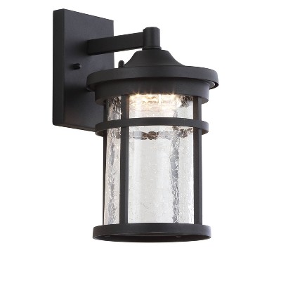 7.75" LED Glass/Metal Outdoor Wall Lantern Crackled Sconce Black - Jonathan Y