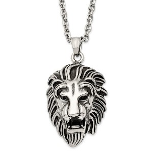 Black Bow Jewelry Men's Stainless Steel Antiqued X-Large 3D Lion Head Necklace, 24 Inch - 1 of 4