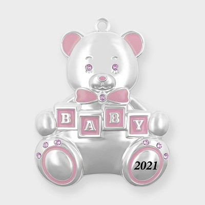 Harvey Lewis 2021 Baby's First Christmas Pink Ornament with Fine Crystals