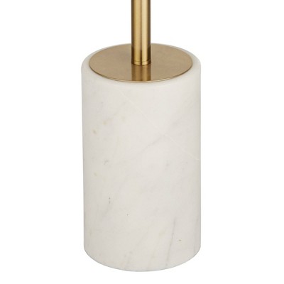 Gold Metal Floor Lamp with White Linen Shade and Marble Base