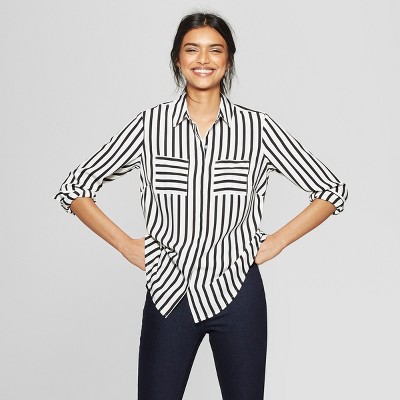 black and white striped long sleeve shirt womens