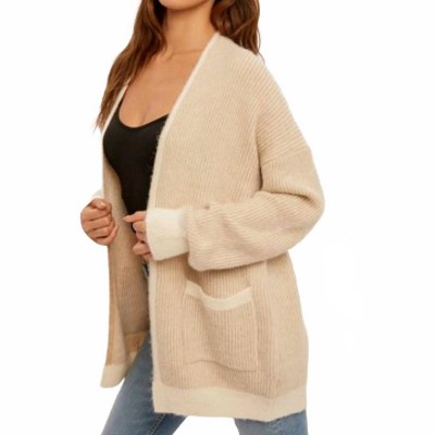 Women's Two Tone Stripe Open Midi Cardigan - Hem & Thread