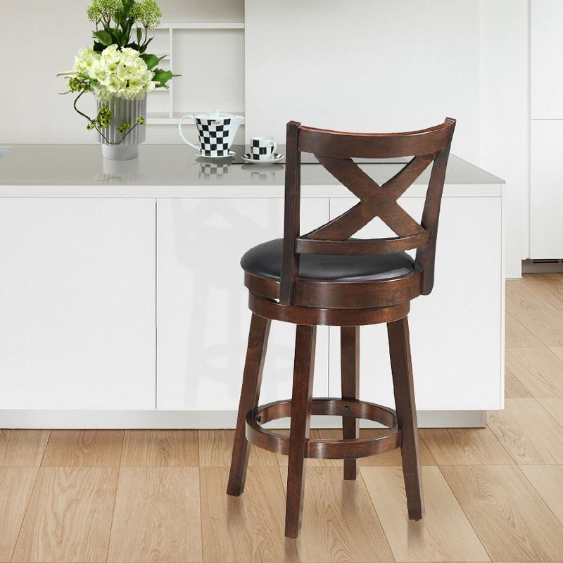 Costway Swivel Stool 24'' Counter Height X-Back Upholstered Dining Chair Kitchen Espresso, 3 of 7
