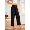 Women's High Waist Wide Leg Pants Belt Elastic Waist Pants Straight Leg Trousers with Pockets - 3 of 4