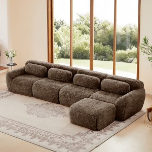 L-Shaped Plush Modular Sectional Sofa with 32D High-Density Sponge, Anti-Slip Base, and Free Combination - 1 of 4