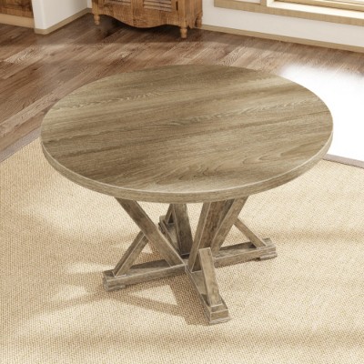 Modern Farmhouse Round Dining Table 45.7 Inch Solid Rubberwood Antique Finish