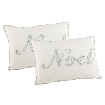 2pk 13"x20" Foil Print Noel Embroidered Throw Pillow Cover Silver - Saro Lifestyle