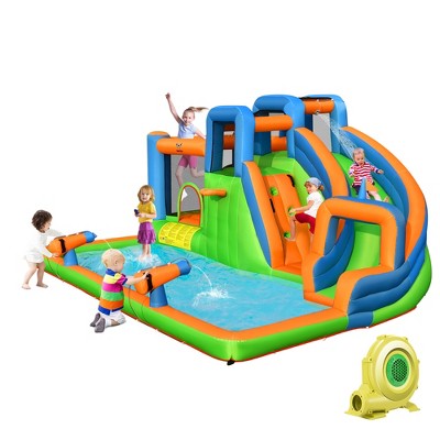 Tangkula Inflatable Water Slide Giant Bounce Castle w/ Dual Climbing Walls & 735W Blower