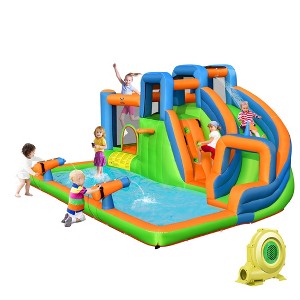 Tangkula Inflatable Water Slide Giant Bounce Castle w/ Dual Climbing Walls & 735W Blower - 1 of 4