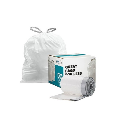 Plasticplace Simplehuman® Code E Compatible (200 Count) White Drawstring Garbage  Liners 5.2 Gallon / 20 Liter 18.75 X 20 : Target