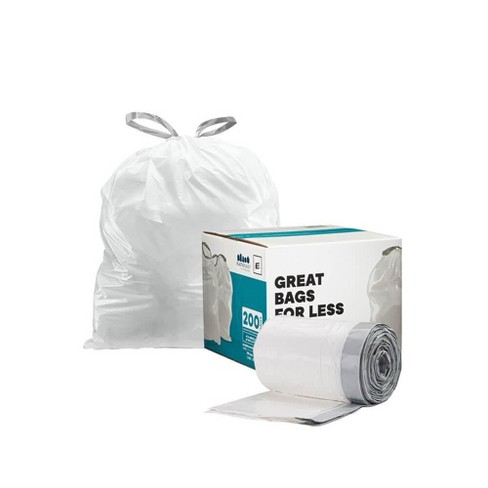 Plasticplace Simplehuman® Code E Compatible (200 Count) White Drawstring  Garbage Liners 5.2 Gallon / 20 Liter 18.75 X 20 : Target