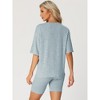 cheibear Women's Tracksuit Short Sleeves Top with Shorts Ribbed Knit Soft Pajama Sets - 3 of 4
