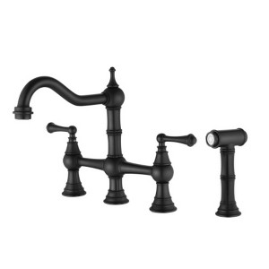 Stylish Dual-Handle Bridge Kitchen Faucet with Detachable Side Spray - 1 of 4