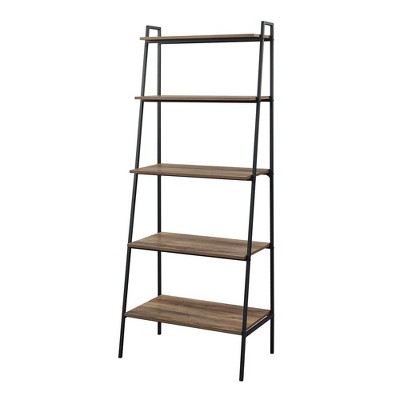 ANBAZAR 37.2 in. H 3-Tier Ladder Shelf Bookcase, Standing Shelf Storage Organizer with Wood and Metal Shelf for Home and Office, Brown