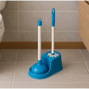 Home Mart Goods 2-in-1 Blue Heavy Duty Toilet Bowl Brush & Plunger Set - 1 of 4