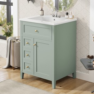 GDFStudio Harper Modern Wood 24" Bathroom Vanity with Ceramic Sink, 3 Drawers and Adjustable Shelves - 1 of 4