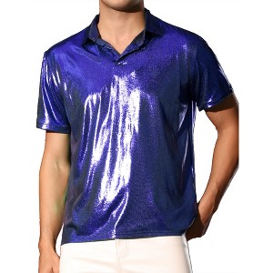 Lars Amadeus Men's Short Sleeves Shiny Disco Nightclub Party Golf Metallic Polo Shirt - 1 of 4