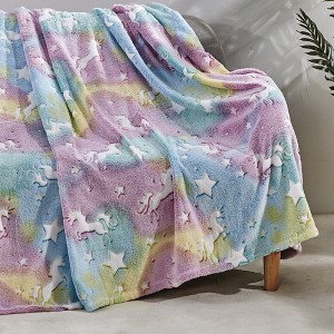 Star Glow Unicorn Micro Plush All Season Throw 50" X 60" Multicolor by Plazatex - 1 of 3