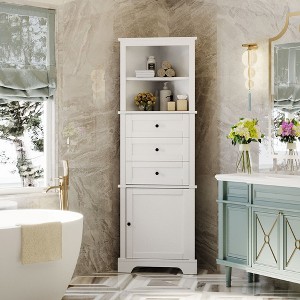 MOEPISY White Triangle Tall Cabinet with 3 Drawers and Adjustable Shelves for Bathroom - 1 of 4