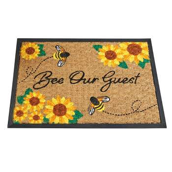 Collections Etc Bee Our Guest Floral Coco Skid-Resistant Door Mat 1'6"x2'3"