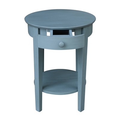 Ocean Blue Round Wooden Accent Table with Storage