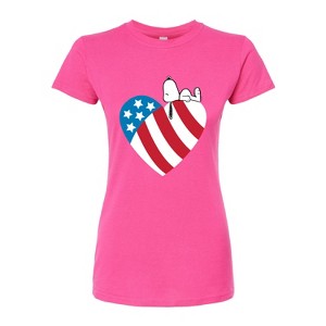Women's - Peanuts - Snoopy On Flag Heart Fitted Graphic T-Shirt - 1 of 3