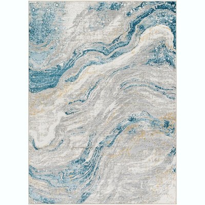 Mark & Day Yun 5'3"x7' Rectangle Woven Indoor Area Rugs Dark Teal: Geometric Modern Polyester, Stain-Resistant, Pet Friendly
