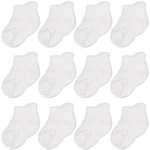 Cozyway Non-Slip Ankle Style Socks with Grippers, 12 Pack for Baby Boys and Girls, Solid White, 1-3 Years, Unisex - 1 of 4