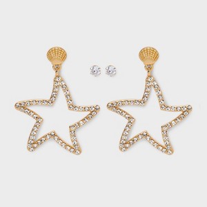 Seashell Starfish and Cubic Zirconia Earring Set 2pc - Wild Fable™ Gold - 1 of 3