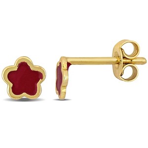 EVERLY JEWELRY | 14k Yellow Gold Enamel Flower Stud Earrings - 1 of 4