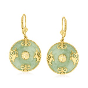 Ross-Simons Jade "Good Fortune" Butterfly Drop Earrings in 18kt Gold Over Sterling - 1 of 4
